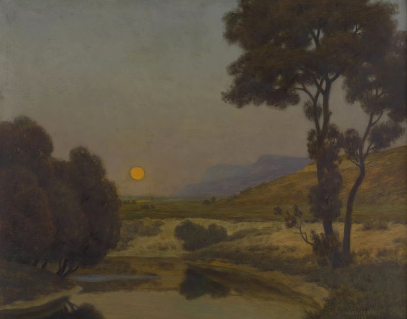 Moonrise landscape by Eduard Kasparides, oil on canvas