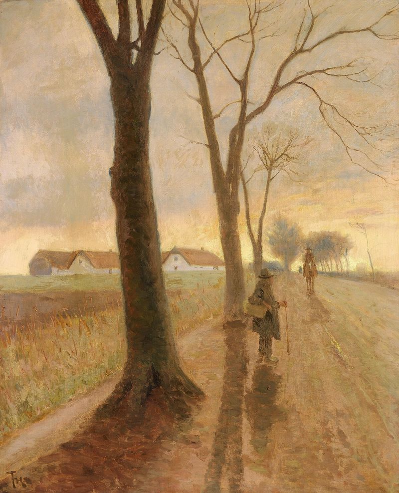 Figurative scene of two men on a country road, oil painting by Frants Henningsen
