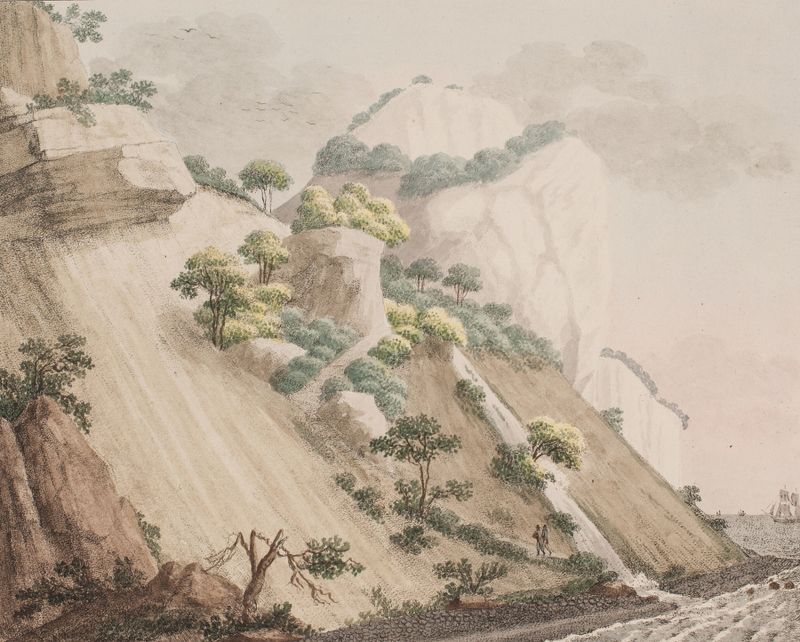 Paisagem de falésias de giz sob um céu azul de Søren L. Lange, óleo sobre tela
