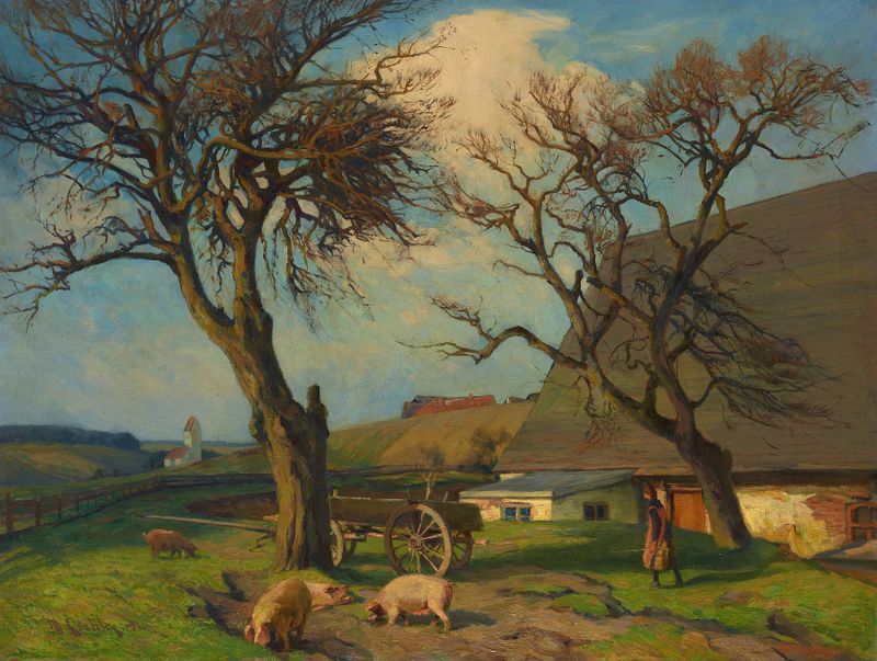 Paisaje postimpresionista de viejos manzanos por Richard Eschke