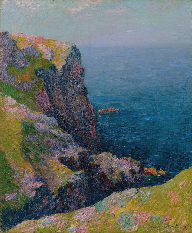 Ile de Groix, Pointe de l’Enfer by Henry Moret, oil on canvas depicting tumultuous waves and calm horizon