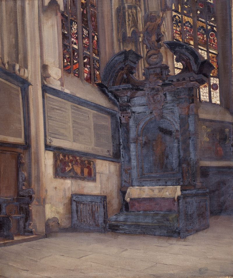 Interior of Saint Sebaldus’ Church in Nuremberg by Fernand Scribe, oil painting