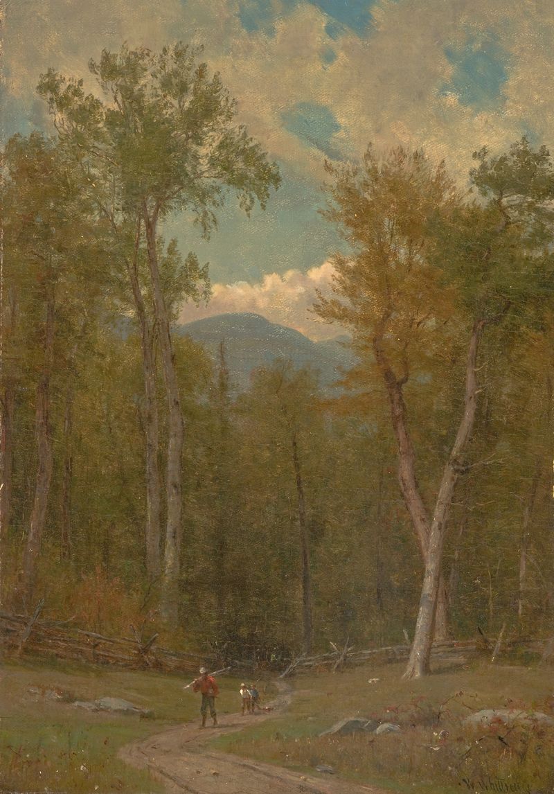 Paisaje de Worthington Whittredge, pintura al óleo que representa suaves colinas y cielo.