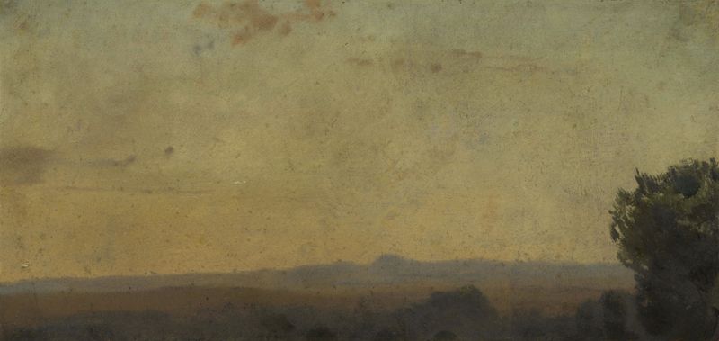 Paysage d’Italie by Jean-Jacques Henner, oil on canvas depicting a serene landscape.