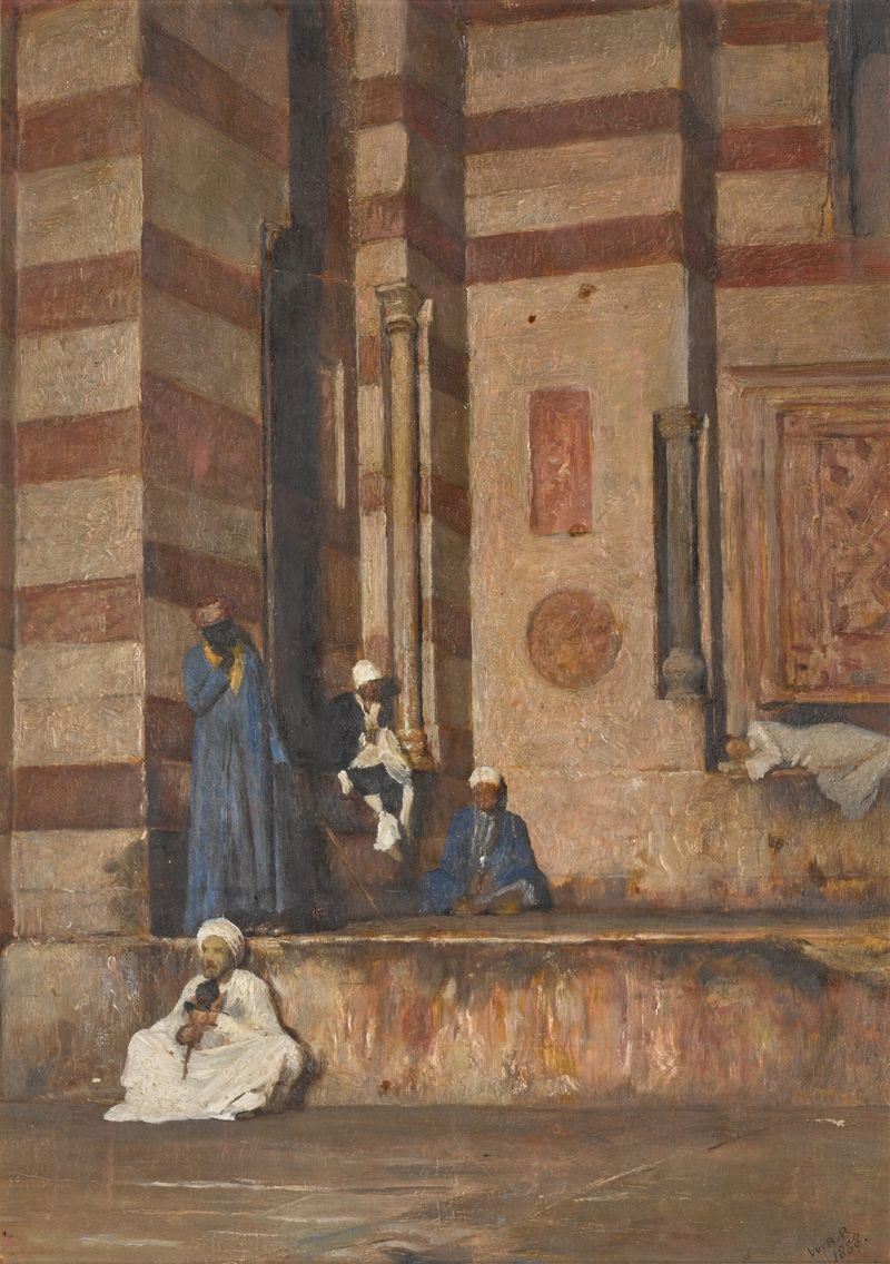 Porch of Sultan Hassan by William Blake Richmond, Victorian medium showcasing an ornate archway with geometric patterns.