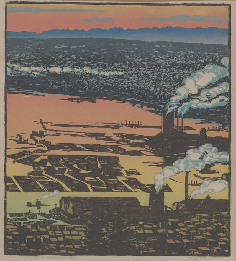 Lumber Mills in Bellingham Bay de Elizabeth Colborne, óleo sobre lienzo