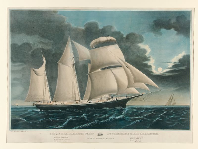 Cena marinha que representa Barque Mary Elizabeth Perew no Lago Huron de Sage and Sons