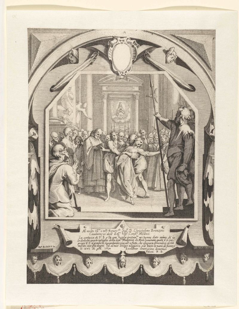 Grabado de Jacques Callot que representa a una figura encapuchada en tumulto, 1630