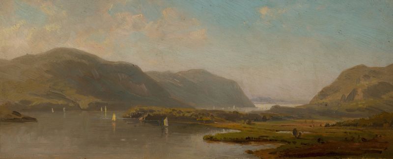 Hudson River Above West Point by Hermann Fuechsel, oil painting depicting a serene river landscape.