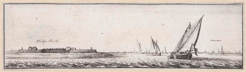 Etching by Wenceslaus Hollar depicting the Schelde river near Antwerp.