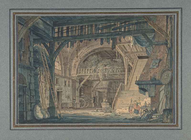Diseño de escenario de una ruina romana antigua de Johann Heinrich Ramberg, óleo sobre lienzo