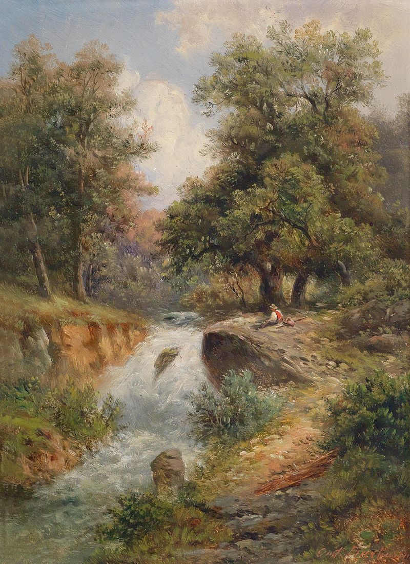 Waterfall in Tirol in Windisch-Matrei by Gustav Barbarini, oil painting