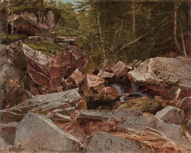 Landscape of forest and mountains in oil on canvas by David Johnson
