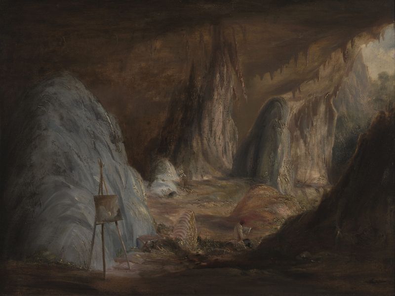 Watercolour by Conrad Martens depicting stalagmites in Burragalong Cavern
