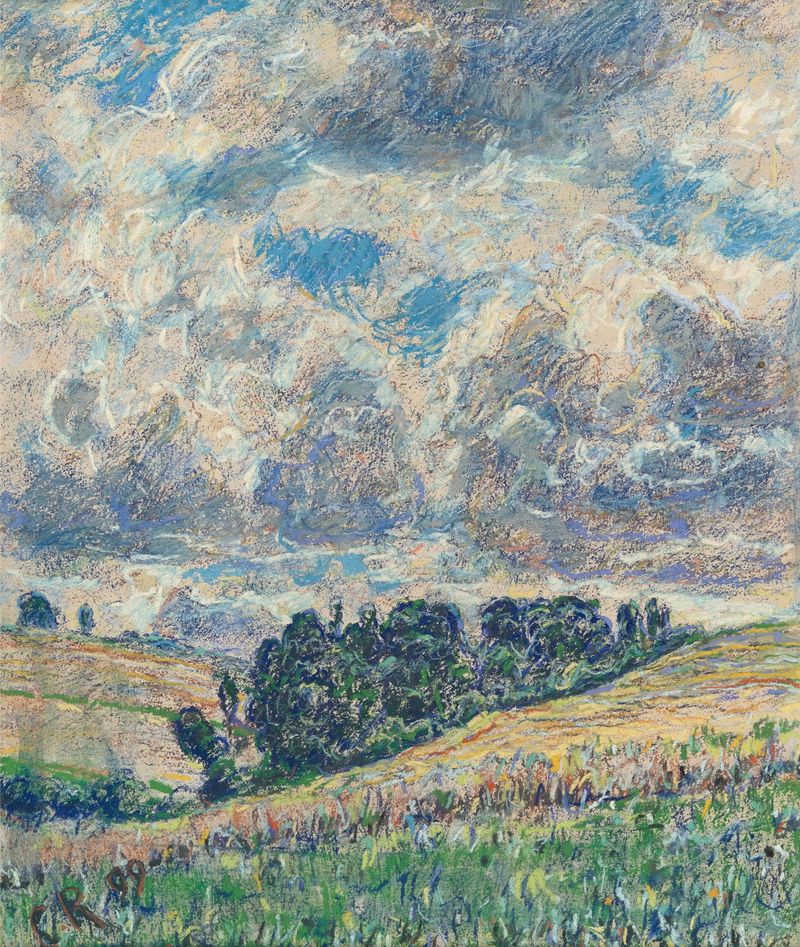 Wolken by Christian Rohlfs, oil painting depicting swirling clouds in a vibrant sky.