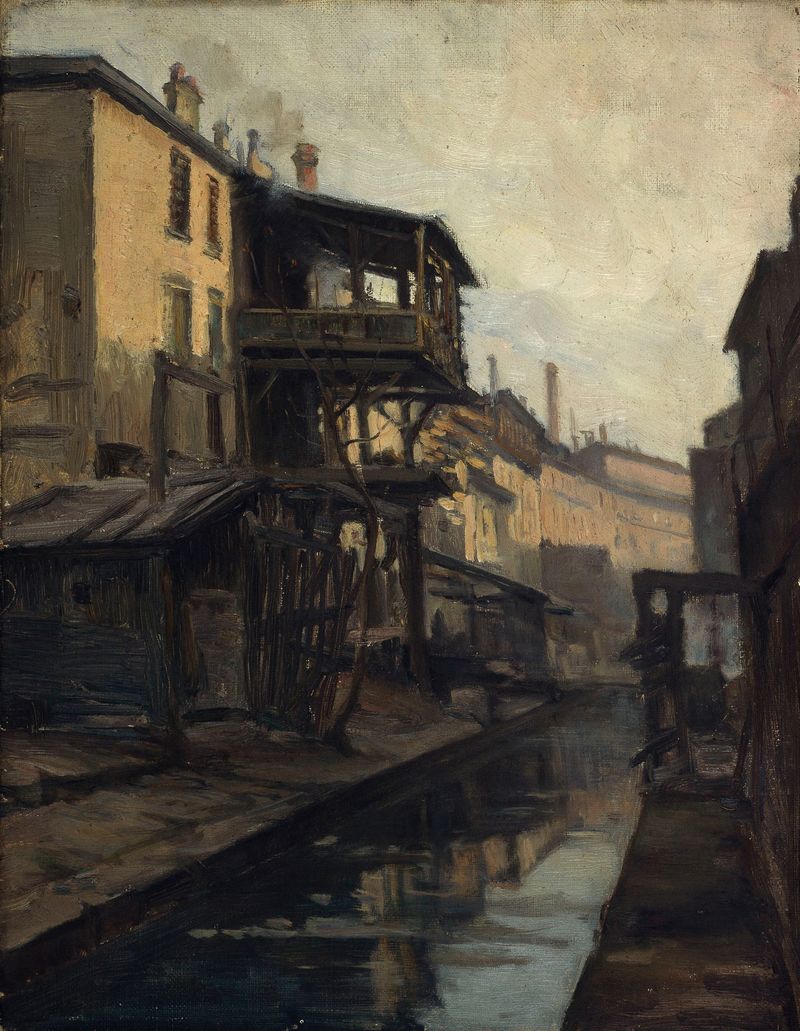Paisaje impresionista del río La Bièvre de Germain Eugène Bonneton