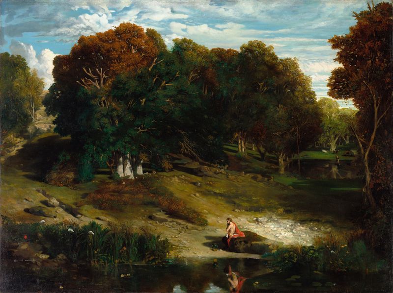 Cena de floresta com luz filtrada, pintura a óleo de Celestin Nanteuil