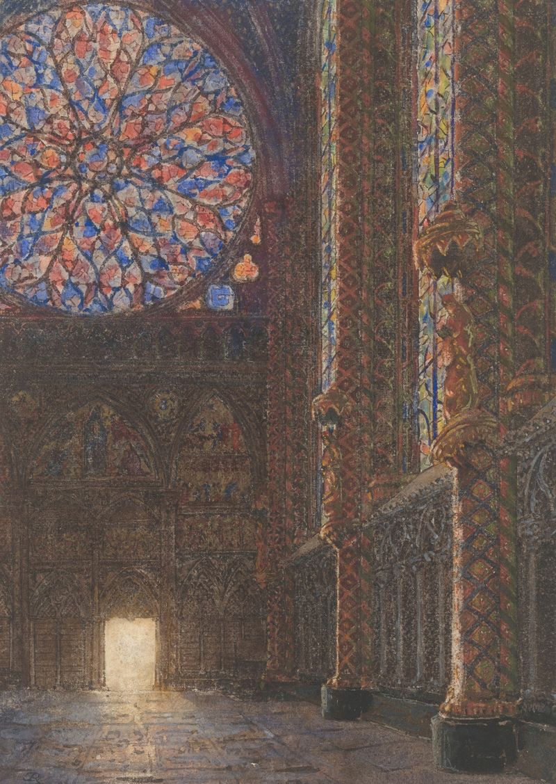 Vista interior da Sainte Chapelle com vitrais de Daniël Jordens, pintura a óleo
