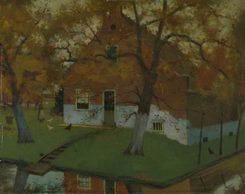 Farm in the Province of North Holland by Eduard Karsen, impressionism, depicting a barn and fields.