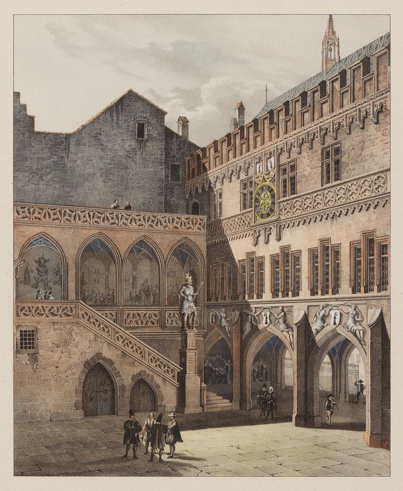 Cour de la maison de ville à Basle by Constantin Guise, oil on canvas depicting a stark urban courtyard.