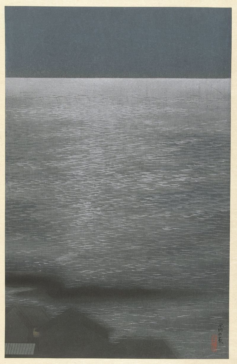 Nacht in Shinagawa by Negoro Raizan, ink on paper depicting a night landscape.