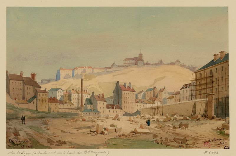 Landscape of Le clos Saint-Lazare et la butte Montmartre en 1848, oil on canvas by Louis-Martial-Théodat Masson