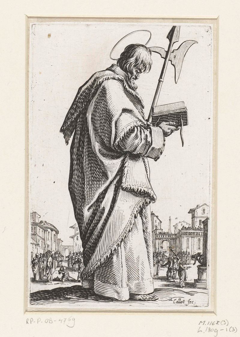 Apostel Matthias grabado de Jacques Callot que muestra al apóstol en solemne contemplación.