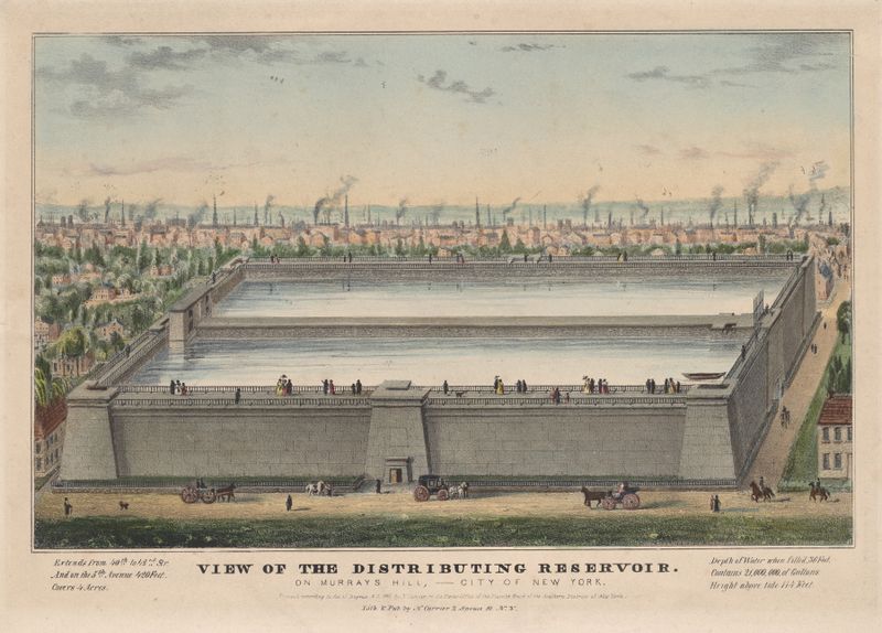 Vista do Reservatório Distributivo em Murray’s Hill, litografia de Currier & Ives