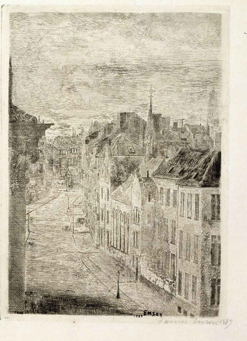 Paisagem costeira com rua e luz, óleo sobre tela de James Ensor