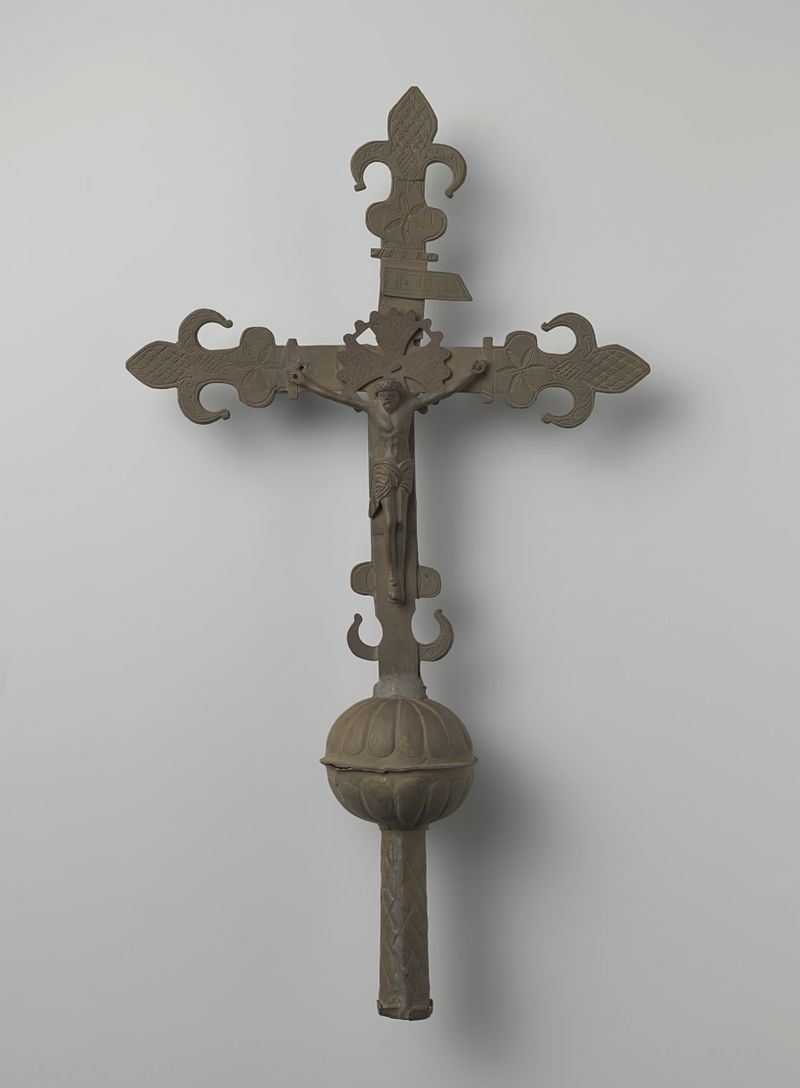 Processiekruis gravura de Unknown Artist representando uma cena de crucificação