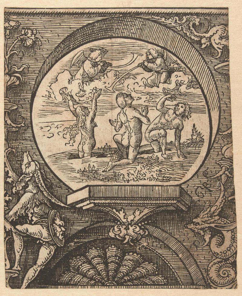 Escena religiosa de resurrección, papel de Jacob Cornelisz van Oostsanen