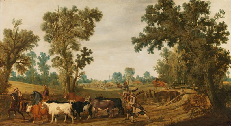 A Raid on a Village, óleo sobre lienzo de Gerrit Claesz. Bleker mostrando asaltantes en la oscuridad.