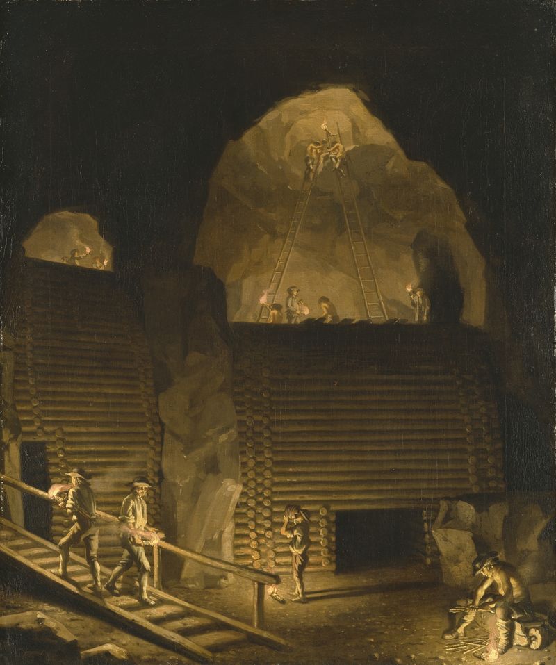 Oil on canvas by Pehr Hilleström depicting miners in a copper mine