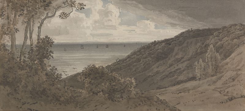 Landscape with lush greens and browns, oil painting by George Barret Jr.