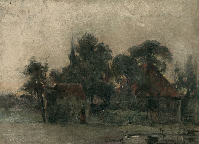 Landscape at twilight, oil on canvas by Adolf le Comte