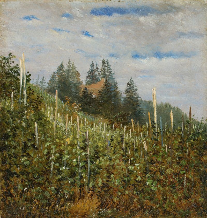 Landscape of a vineyard with grapes and hills, oil painting by Carl Gustav Carus