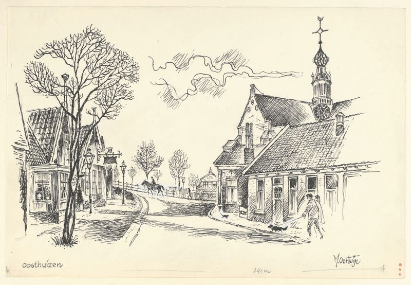 Paisaje óleo de Maarten Oortwijn con un horizonte y árboles.