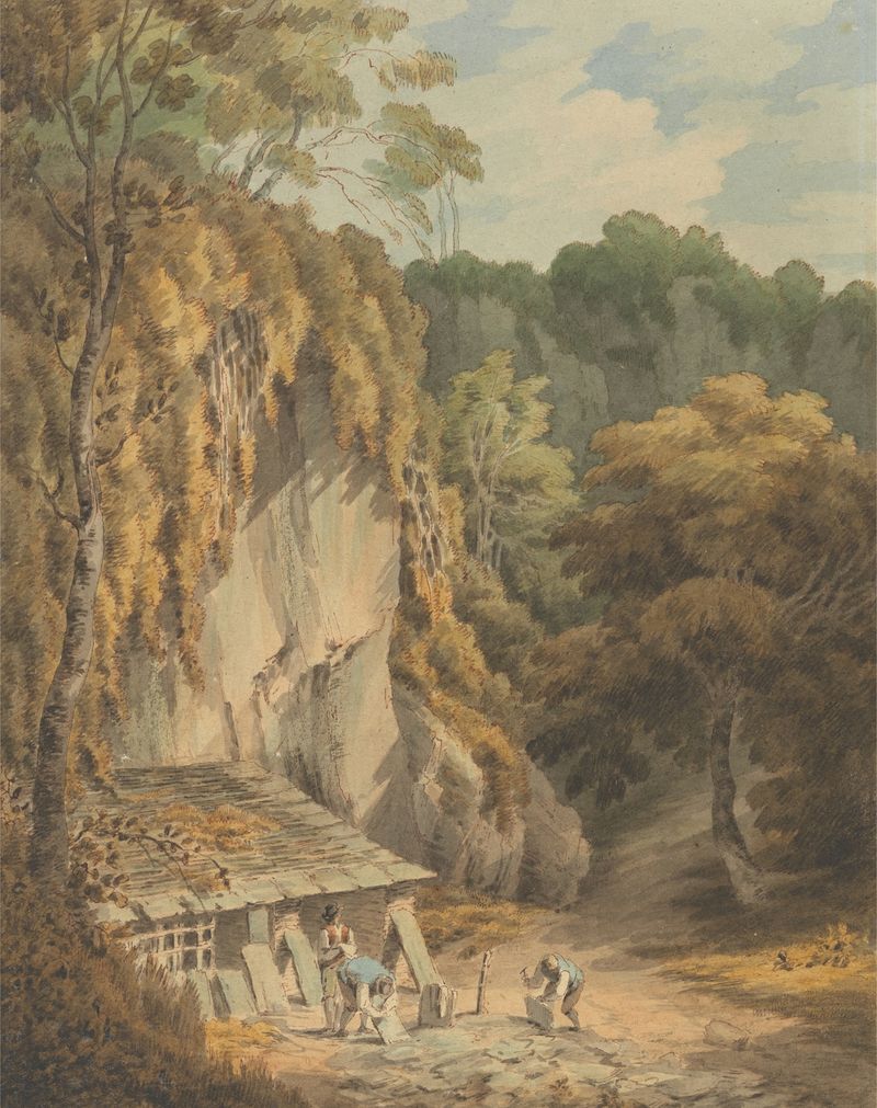 Slate Quarry at Widecombe, Devon by John White Abbott, watercolor on paper depicting a rocky landscape