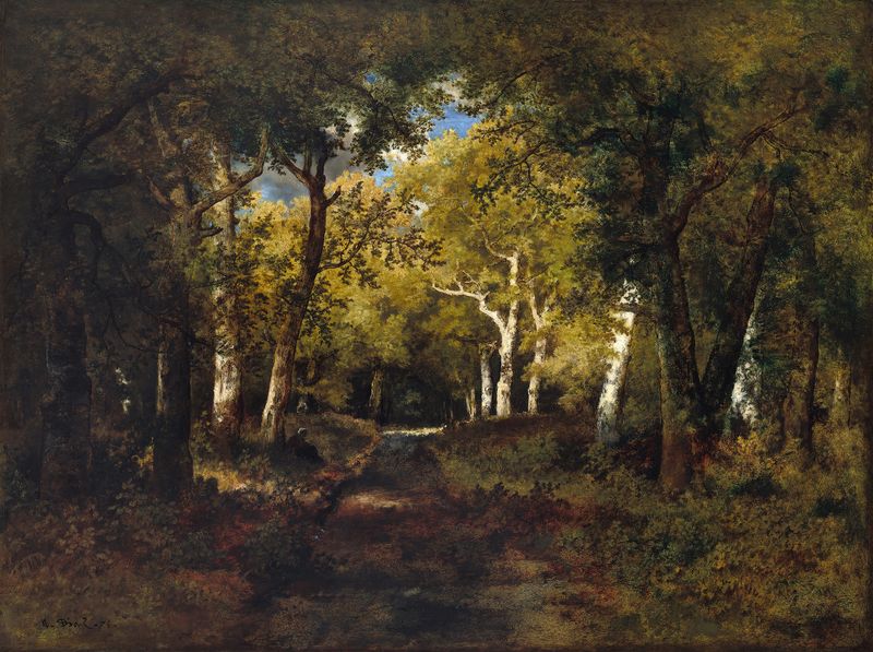 Escena de bosque con luz filtrada, óleo de Narcisse-Virgile Diaz de La Peña