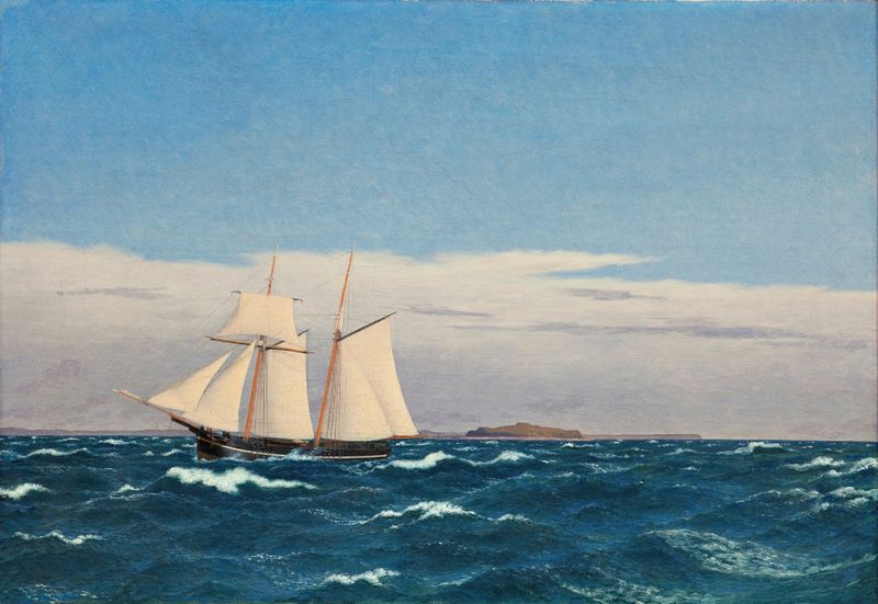 Seascape with the island of Hjelm by Christoffer Wilhelm Eckersberg, oil painting