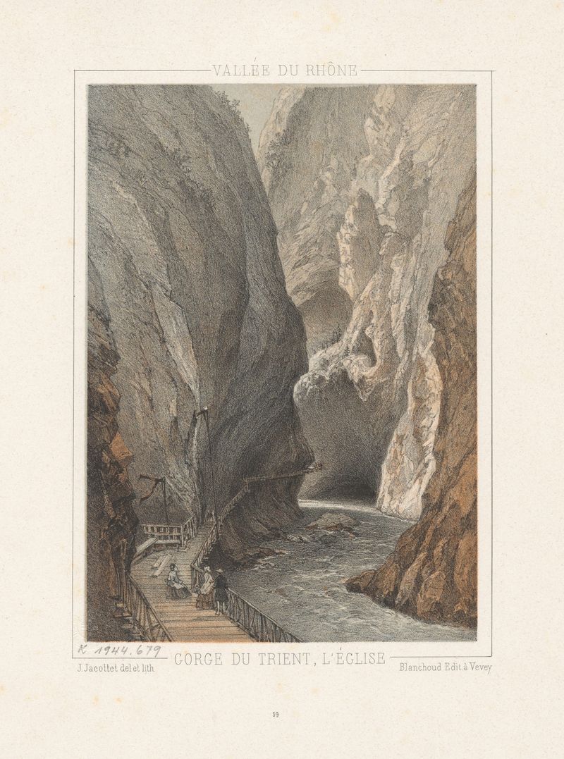 Gorge du Trient, l’Église de Jean Jacottet, óleo sobre tela representando uma igreja em um desfiladeiro