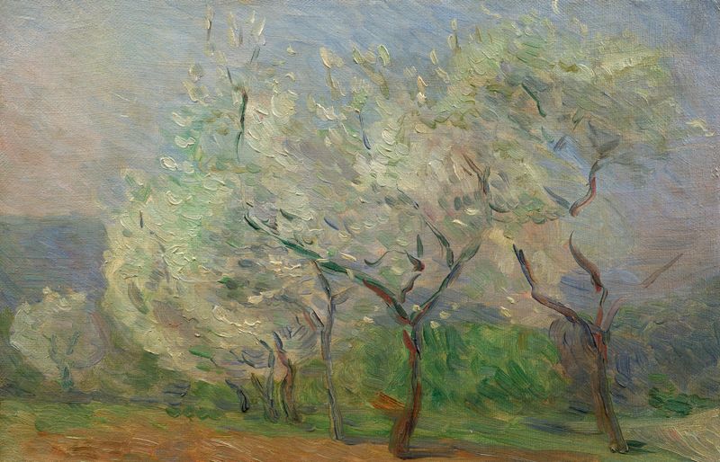 Study of trees, oil on canvas by Marie Bracquemond depicting a forest with sunlight filtering through leaves.