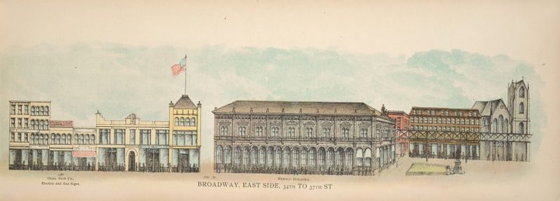 Escena impresionista de Broadway, East Side por Mail & Express, capturando la vida urbana.