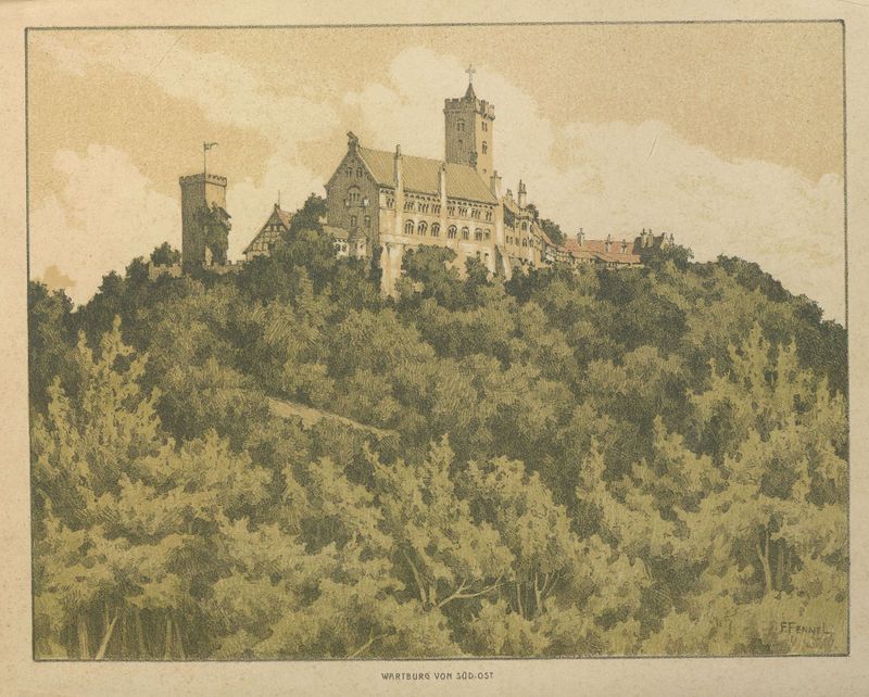 Wartburg von Süd-Ost by Friedrich Fennel, oil on canvas depicting Wartburg Castle at twilight