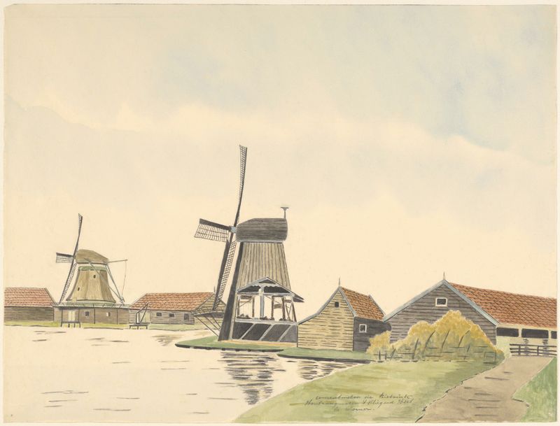 Paisagem com moinho de cimento e árvores, óleo sobre tela de Johannes Nicolaas Eijman