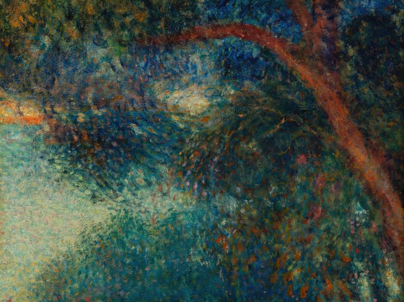 Salgueiro chorão ao lado de um rio, óleo sobre tela de Georges Lemmen