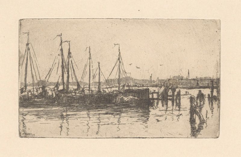Afgemeerde schuiten de Willem Adrianus Grondhout, pintura a óleo de barcos ancorados na água
