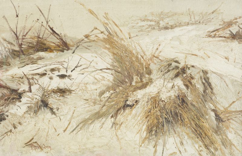 Snow on the sand dunes, oil painting by Petrus van der Velden