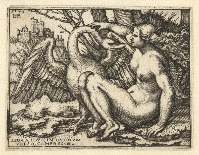 Leda entwined with a swan, engraving by Hans Sebald Beham
