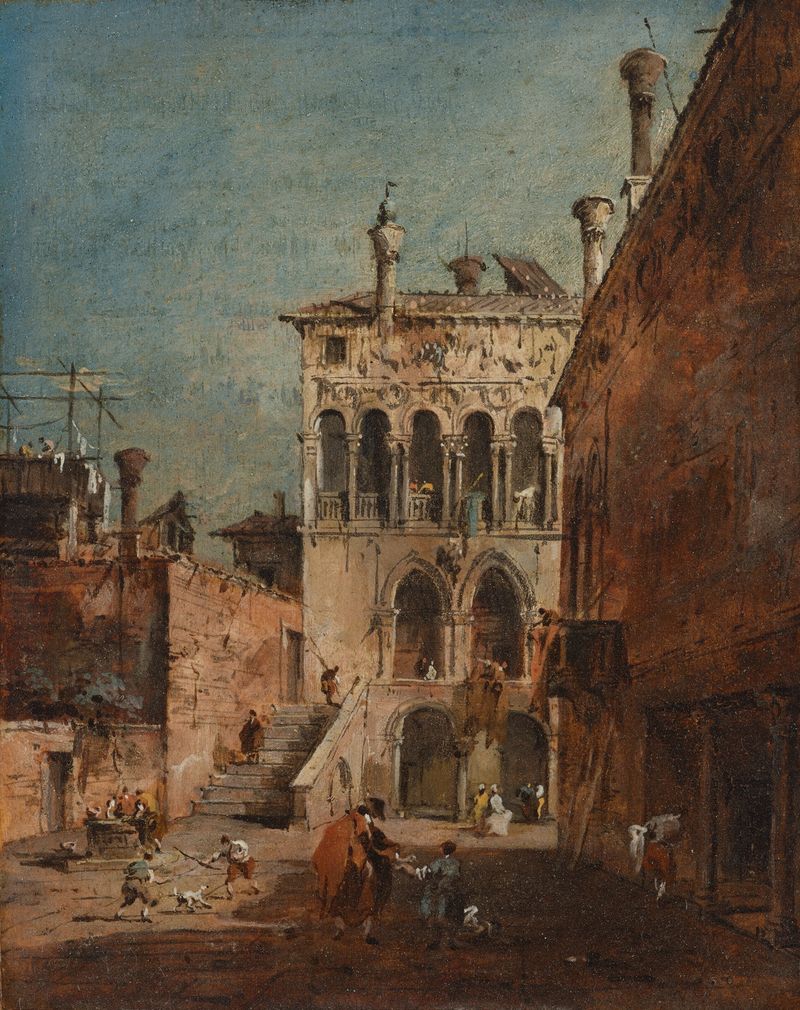 An architectural capriccio with a campiello, óleo sobre lienzo de Francesco Guardi